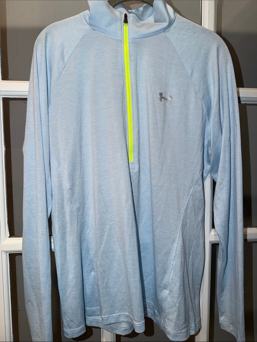 Under Armour Light Blue Half-Zip Performance Top with Neon Yellow Zip